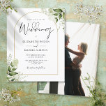 Budget Greenery Gold Arch Photo Wedding Invitation<br><div class="desc">This budget elegant botanical greenery leaves gold arch wedding invitation can be personalized with your information in chic typography with your special photo on the reverse. Designed by Thisisnotme©</div>