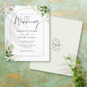 Budget Greenery Gold Arch Wedding Invitation
