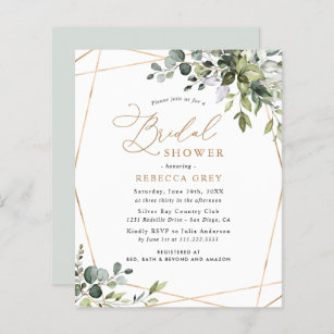 Budget Greenery Gold Bridal Shower Invitation