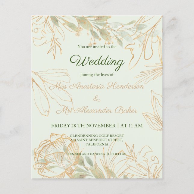 Budget/Greenery/Gold - Wedding Invitation. Flyer (Front)