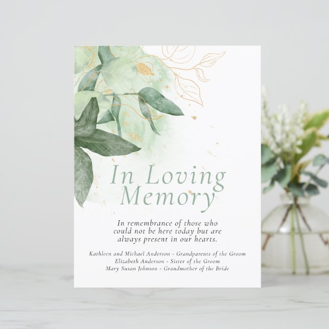 Budget Greenery Gold Wedding Remembrance Sign (Standing Front)