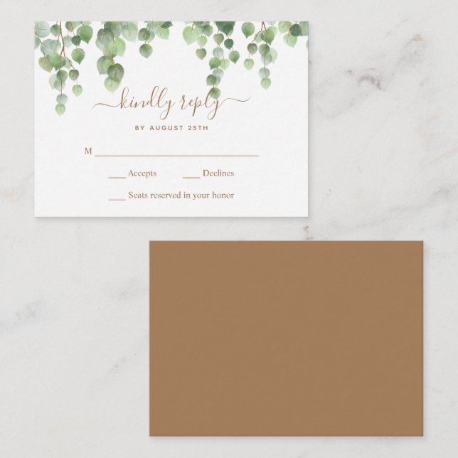Budget Greenery Leaves Botanical Wedding RSVP  Card (Front/Back)