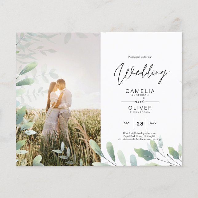 BUDGET Greenery Leaves Photo Overlay Wedding QR Flyer (Front)