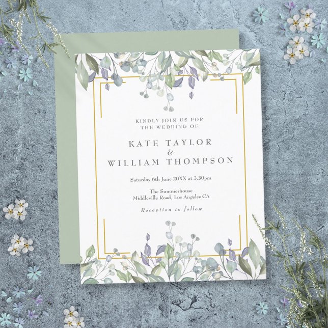 Budget Greenery Lilac Floral Wedding Invitation (Budget Greenery Lilac Floral Wedding Invitation)