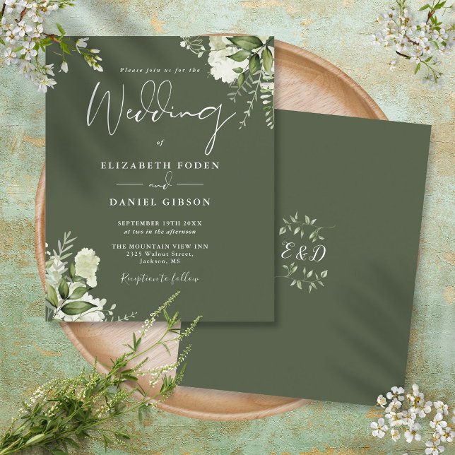 Budget Greenery Olive Green Wedding Invitation (Budget Greenery Olive Green Wedding Invitation)