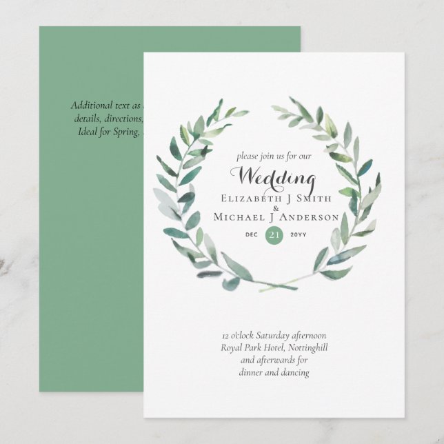 Budget Greenery Olive Leaves Wedding Invites (Front/Back)