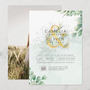 BUDGET Greenery PHOTO Wedding Invitation QR CODE