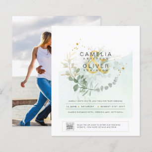 BUDGET Greenery PHOTO Wedding Invitation QR CODE F