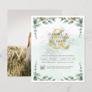 BUDGET Greenery PHOTO Wedding Invitation QR CODE F