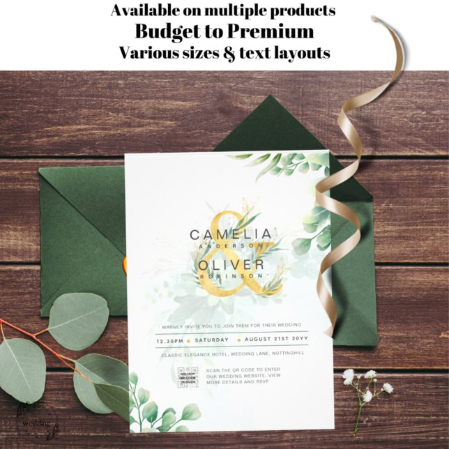 BUDGET Greenery PHOTO Wedding Invitation QR CODE F Flyer (Creator Uploaded)