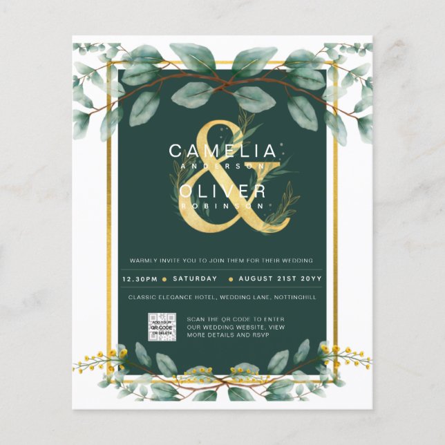 BUDGET Greenery PHOTO Wedding Invitation QR CODE F Flyer (Front)