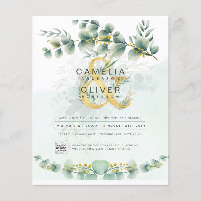 BUDGET Greenery PHOTO Wedding Invitation QR CODE F Flyer (Front)