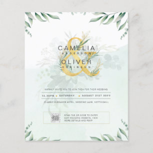 BUDGET Greenery PHOTO Wedding Invitation QR CODE F Flyer
