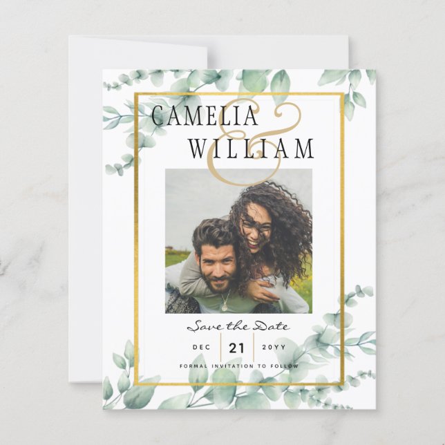 BUDGET Greenery PHOTO Wedding Save The Date QRcode (Front)