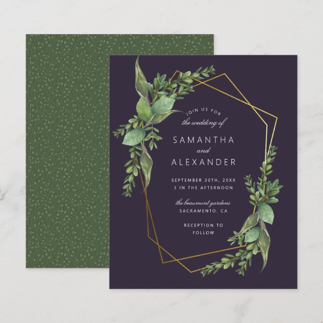 Budget Greenery Purple & Gold Geometric Wedding (Front/Back)