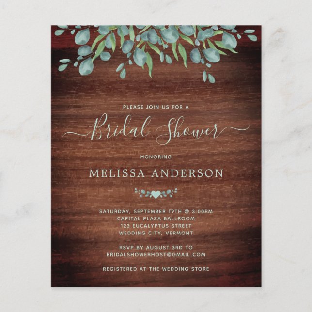 Budget Greenery Rustic Wood Bridal Shower (Front)