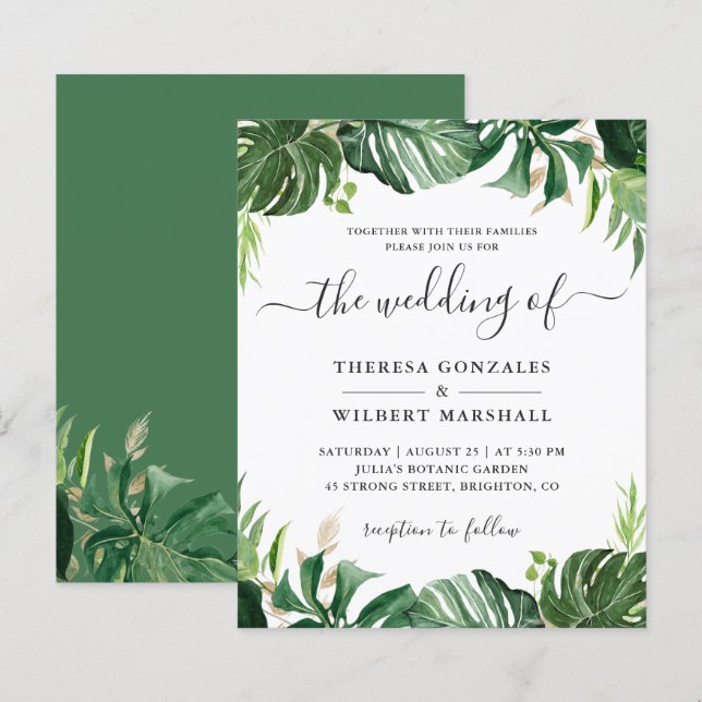 Budget Greenery Tropical Palm Leaf Wedding Invites (Front/Back)