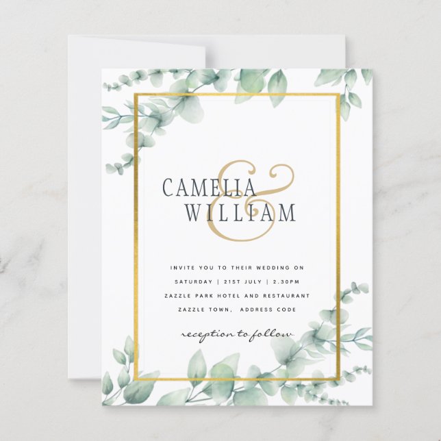 BUDGET Greenery Wedding Invitation QR CODE RSVP  (Front)