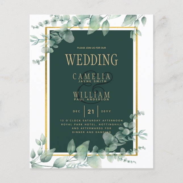 BUDGET Greenery Wedding Invitation QR CODE RSVP  Flyer (Front)
