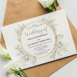 Budget Greenery Wedding Invitations<br><div class="desc">Invite your guests to celebrate your wedding day, with these elegant botanical wedding invitations. Featuring a classic white background, a gold wreath adorned with subtle watercolor green foliage and a stylish wedding template which is easy to customize. * Please note this design is printed on thin paper which is reflected...</div>