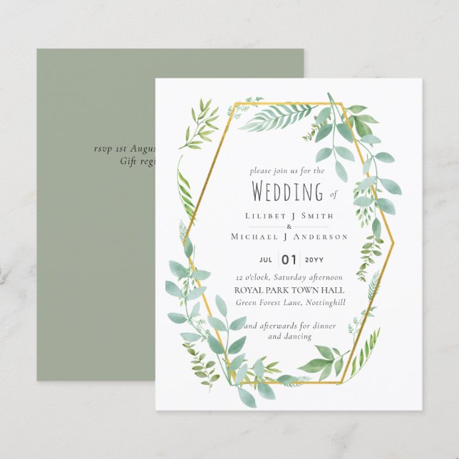 Budget  Greenery Wedding Invite (Front/Back)