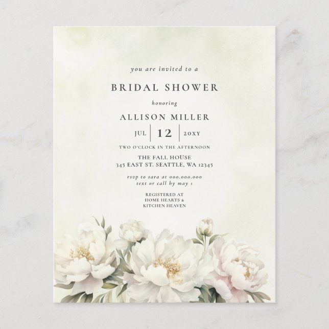 Budget Greenery White Floral Bridal Shower (Front)