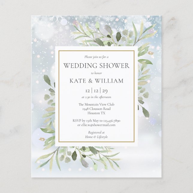 Budget Greenery Winter Wedding Shower Invitation (Front)