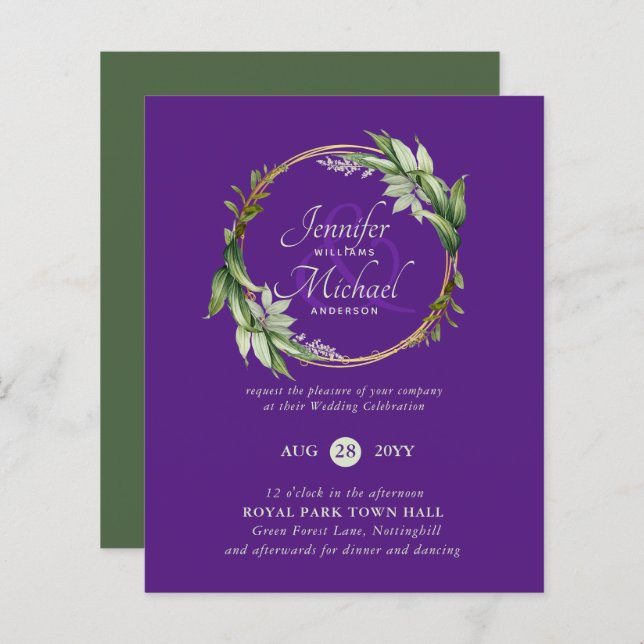 BUDGET Greenery Wreath Wedding Invitations (Front/Back)