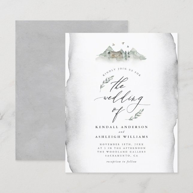 Budget Grey Aquarelle Feuilles et Mariage de monta (Devant / Derrière)