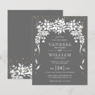 BUDGET grey floral wedding invitation       