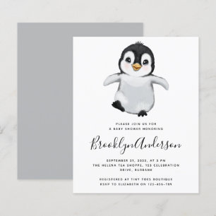 BUDGET Grey Penguin Baby Shower Invitation