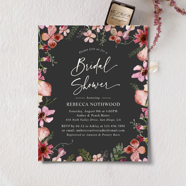 Budget Grey Pink Florals Bridal Shower Invitation (Creator Uploaded)