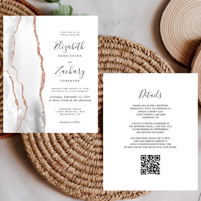 Budget Grey Rose Gold Agate QR Code Wedding Invite (Creator Uploaded)