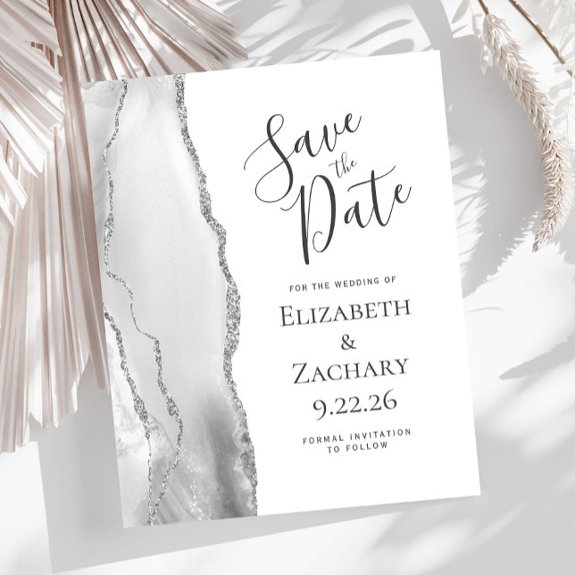 Budget Grey Silver Agate Save the Date (Creator Uploaded)