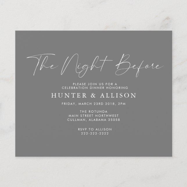 Budget Grey The Night Before | Invitation  Flyer (Front)