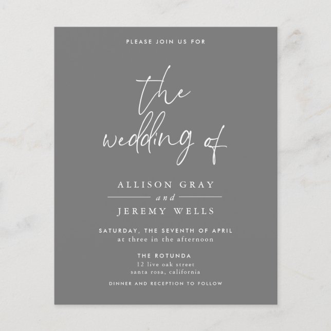 Budget Grey Wedding Invitation Flyer (Front)