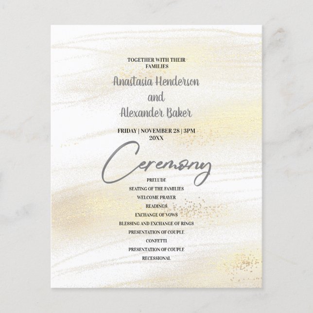 Budget Grey Wedding Program card. (Front)