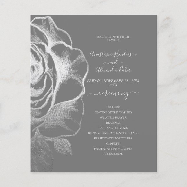 Budget Grey Wedding Program card. (Front)