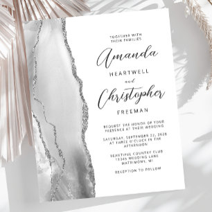 Budget Grey White Silver Agate Wedding Invitation