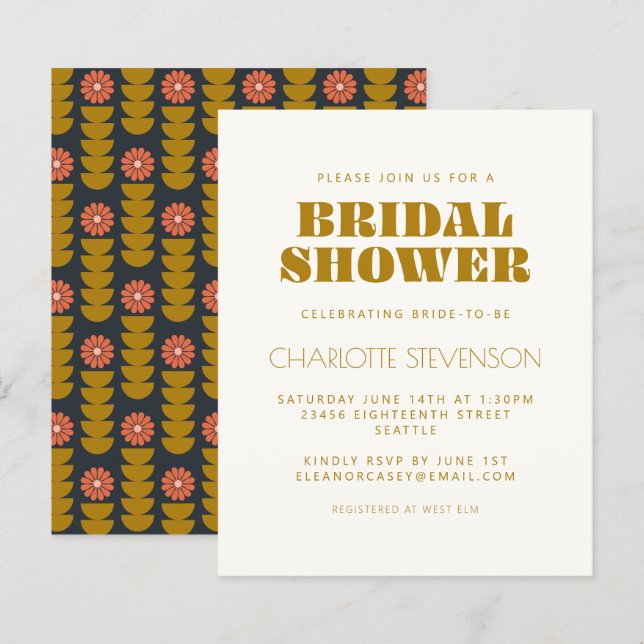 Budget Groovy 70s Botanical Gold Bridal Shower (Front/Back)