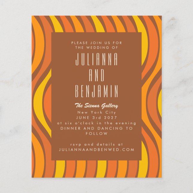 Budget Groovy 70s Wavy Lines Orange Brown Wedding (Front)