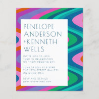 Budget Groovy Colourful Curvy Lines Wedding Invite