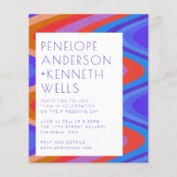 Budget Groovy Curvy Lines Blue Red Wedding Invite