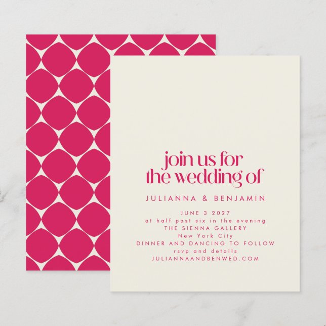 Budget Groovy Retro 70s Red Pink Wedding Invite (Front/Back)