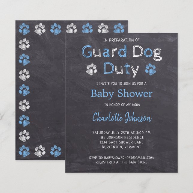 Budget Guard Dog Duty Blue Boy Baby Shower (Front/Back)