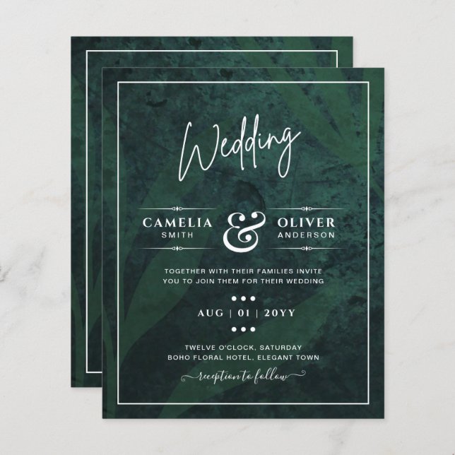 Budget Gypsophila Emerald Green Wedding Invitation (Front/Back)