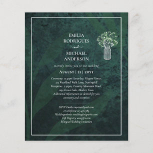 Budget Gypsophila Emerald Green Wedding Invitation Flyer