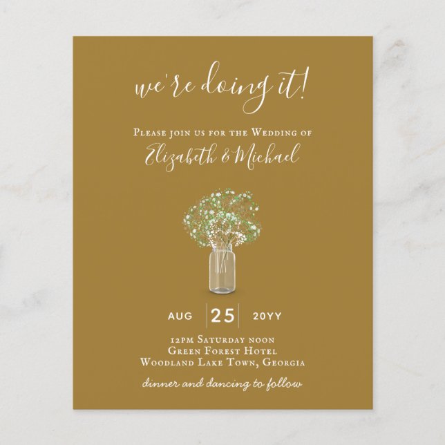 BUDGET Gypsophila Mason Jar Modern Minimal WEDDING Flyer (Front)