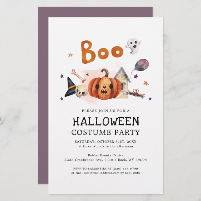Budget Halloween Costume Party Pumpkin Invitation Stationery (Front/Back)