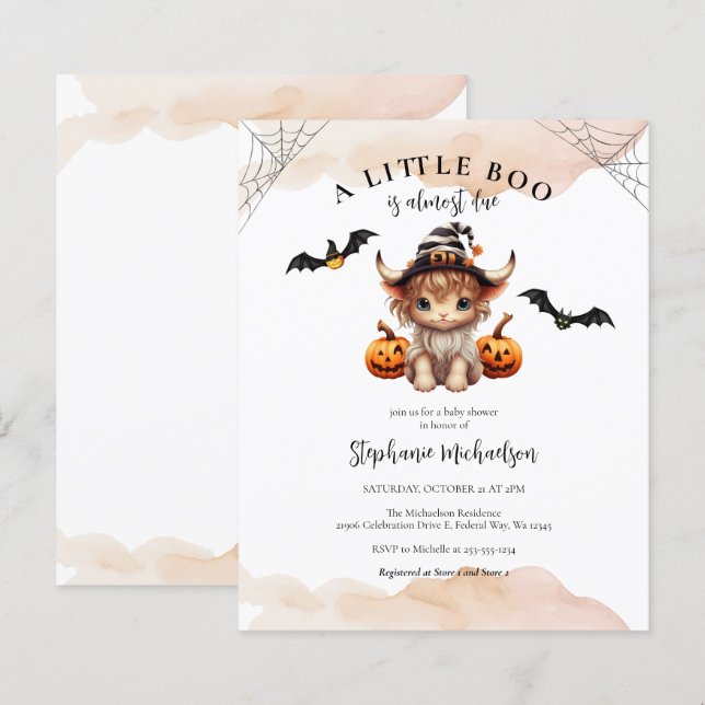 Budget Halloween Cow Little Boo Baby Shower Invite (Front/Back)